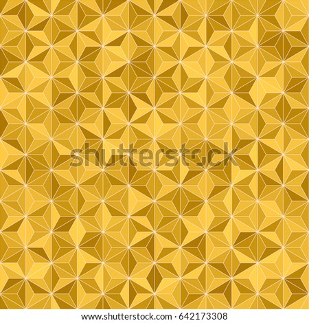 Abstract geometric low poly triangles hemp ornament vector illustration. Seamless pattern.  Goldenrod yellow brown golden gradient mosaic texture background.