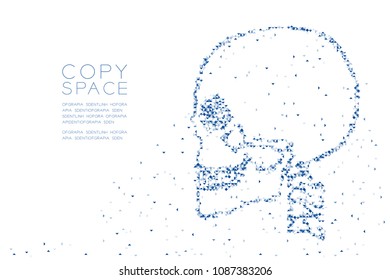 Abstract Geometric Low polygon square box pixel and Triangle pattern Skull side view shape, medical science concept design blue color illustration on white background with copy space, vector eps 10
