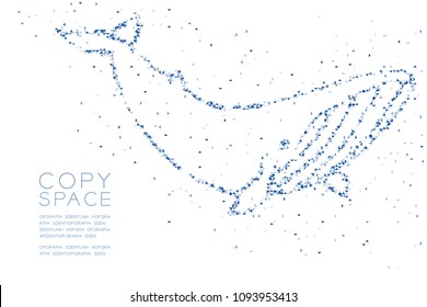 Abstract Geometric Low polygon square box pixel and Triangle pattern Whale shape, aquatic and marine life concept design blue color illustration on white background with copy space, vector eps 10