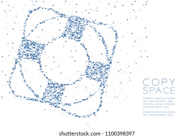 Abstract Geometric Low polygon square box pixel and Triangle pattern Lifebuoy shape, aquatic and marine life concept design blue color illustration on white background with copy space, vector eps 10