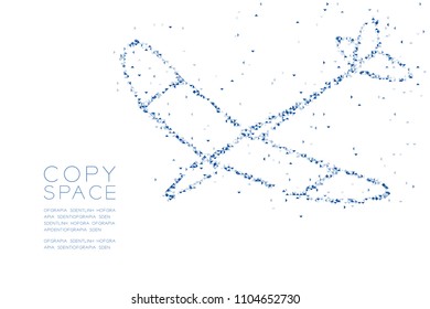 Abstract Geometric Low polygon square box pixel and Triangle pattern Glider plane shape, business travel concept design blue color illustration on white background with copy space, vector eps 10