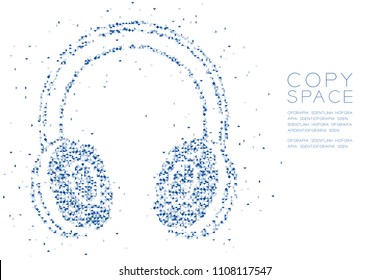 Abstract Geometric Low polygon square box pixel and Triangle pattern Wireless Headphone shape, music instrument concept design blue color illustration on white background with copy space