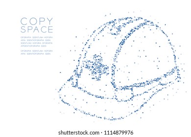 Abstract Geometric Low polygon square box pixel and Triangle pattern Helmet construction shape, safety first concept design blue color illustration on white background with copy space, vector eps 10