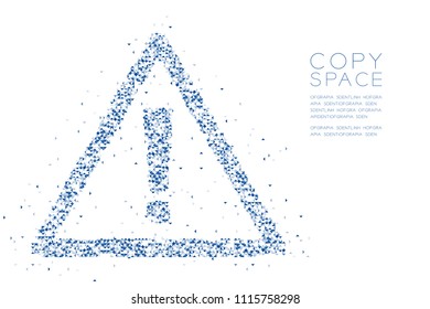 Abstract Geometric Low polygon square box pixel and Triangle pattern Attention sign triangle shape, safety first concept design blue color illustration on white background with copy space, vector