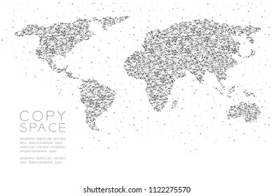 Abstract Geometric Low polygon square box pixel and Triangle pattern World Map shape concept design black color illustration on white background with copy space, vector eps 10