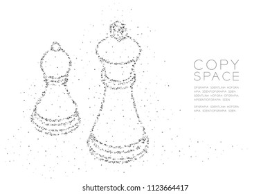 Abstract Geometric Low polygon square box pixel and Triangle pattern Chess Queen and pawn shape, Business strategy concept design black color illustration on white background with copy space, vector