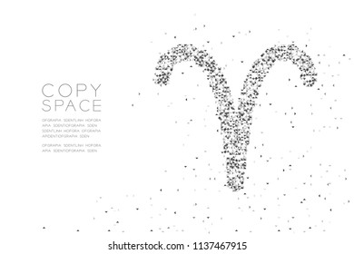 Abstract Geometric Low polygon square box pixel and Triangle pattern Aries Zodiac sign shape, star constellation concept design black color illustration on white background with copy space, vector