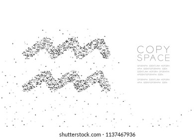 Abstract Geometric Low polygon square box pixel and Triangle pattern Aquarius Zodiac sign shape, star constellation concept design black color illustration on white background with copy space, vector