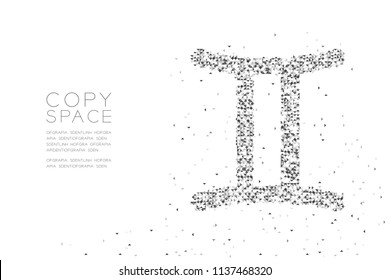 Abstract Geometric Low polygon square box pixel and Triangle pattern Gemini Zodiac sign shape, star constellation concept design black color illustration on white background with copy space, vector