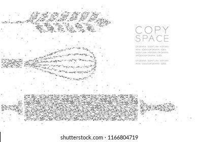 Abstract Geometric Low polygon square box pixel and Triangle pattern Rolling Pin, Whisk and Wheat shape, Bakery concept design black color illustration on white background with copy space, vector