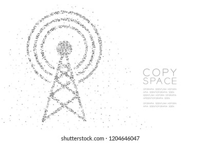 Abstract Geometric Low polygon square box pixel and Triangle pattern Antenna tower shape, Broadcast telecommunication concept design black color illustration on white background with copy space