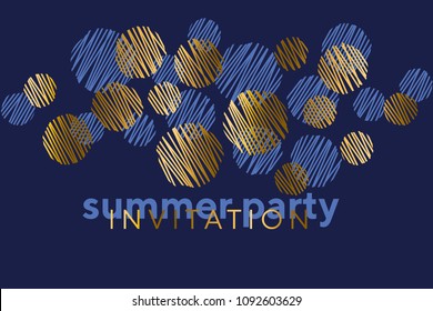 Abstract geometric luxury elegant pattern with round bouble elements. Geometry simple vector motif for header, cover, poster. gold and blue backdrop.