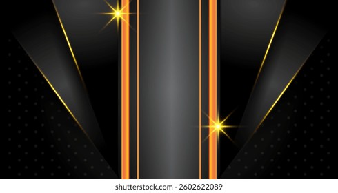 Abstract geometric luxury shiny dark black premium background with lines golden glowing and lighting effect on dark background and texture.