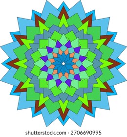 Abstract Geometric Mandala With Bright Multicolor Floral Design
