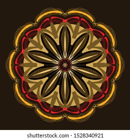 Abstract Geometric Mandala design in orange, black, yellow colors for festival decoration
