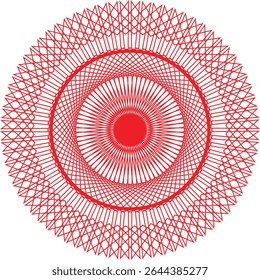 Abstrato design de mandala geométrica em vermelho, apresentando padrões intrincados.