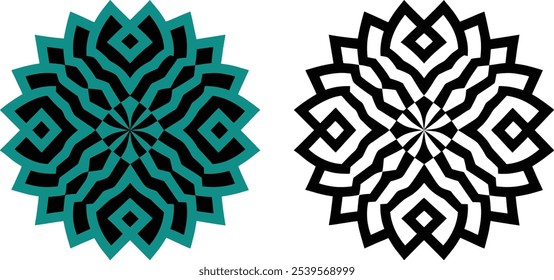 Abstract Geometric Mandala Design In Teal And Black