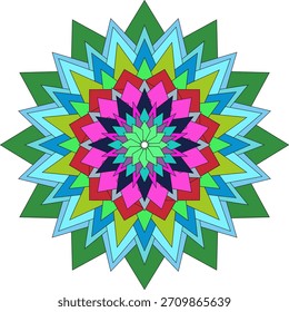 Abstract geometric mandala displaying vibrant colorful floral elements