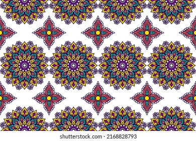 Abstract geometric mandala ethnic seamless pattern design. Aztec fabric carpet mandala ornaments textile decorations wallpaper. Tribal boho native mandala turkey Indian traditional embroidery vector 