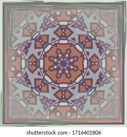 Abstract geometric mandala pattern. Textile printing, wallpaper. Scarf design. Frame.