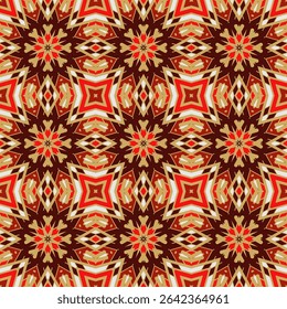 Abstract geometric mandala pattern in whitr beige yellow red brown. Textile printing, interior design,  wallpaper. 