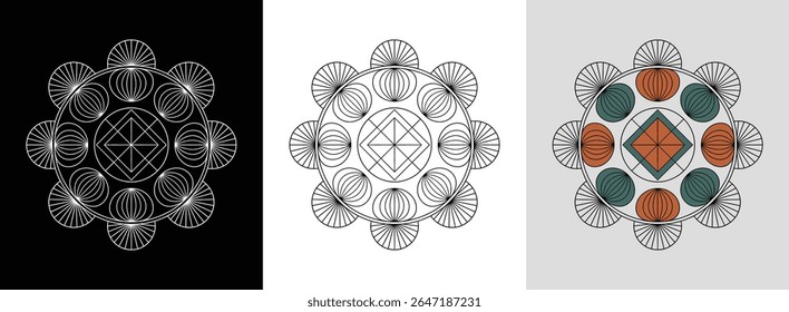 Abstract geometric mandala with symmetrical lines and minimalist decor for a sleek, modern look.