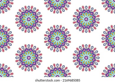 Abstract Geometric mandalas ethnic seamless pattern design. Aztec fabric carpet mandala ornaments textile decorations wallpaper. Tribal boho native mandala ornaments textile vector background.