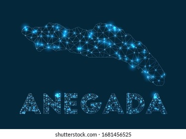 Mapa de la red de Anegada. Mapa geométrico abstracto de la isla. Conexión a Internet y diseño de telecomunicaciones. Ilustración vectorial con clase.