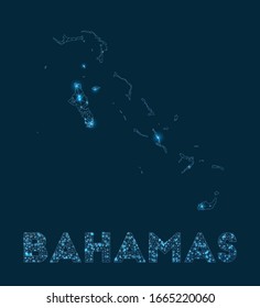 Mapa de la red de Bahamas. Mapa geométrico abstracto del país. Conexión a Internet y diseño de telecomunicaciones. Ilustración vectorial atractiva.