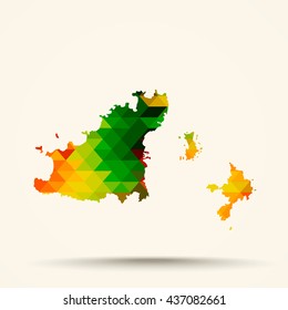 Abstract geometric map Bailiwick of Guernsey background consisting of triangles