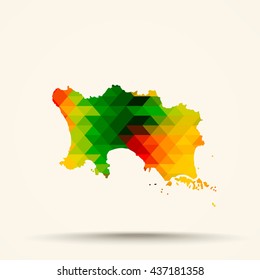 Abstract geometric map Bailiwick of Guernsey background consisting of triangles