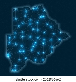 Abstract geometric map of Botswana. Digital connections and telecommunication design. Glowing internet network. Charming vector illustration.