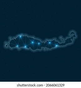Abstract geometric map of the island. Digital connections and telecommunication design. Glowing internet network. Powerful vector illustration.