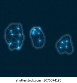 Abstract geometric map of the island. Digital connections and telecommunication design. Glowing internet network. Trendy vector illustration.