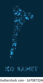 Mapa de red de Ko Samet. Mapa geométrico abstracto de la isla. Conexión a Internet y diseño de telecomunicaciones. Ilustración vectorial cautivadora.