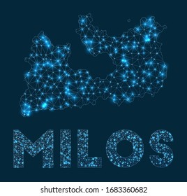 Abstract geometric map of the island Milos. Internet connections and telecommunication design. Elegant vector illustration.
