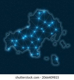 Abstract geometric map of the island Skiathos. Digital connections and telecommunication design. Glowing internet network. Attractive vector illustration.