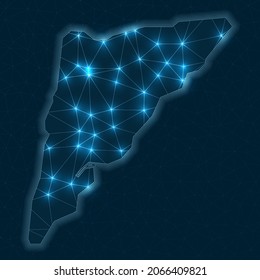 Abstract geometric map of Salt Cay, Turks and Caicos Islands. Digital connections and telecommunication design. Glowing internet network. Cool vector illustration.