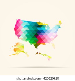 Abstract geometric map United States background consisting of triangles