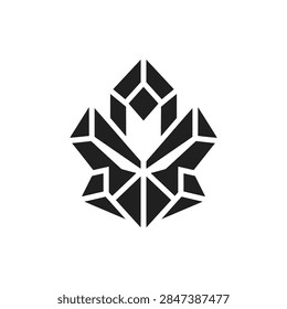 Abstract geometric maple leaf logo featuring sharp crystal facets and a modern polygonal design suitable for sports teams, gaming, branding, and luxury emblems.