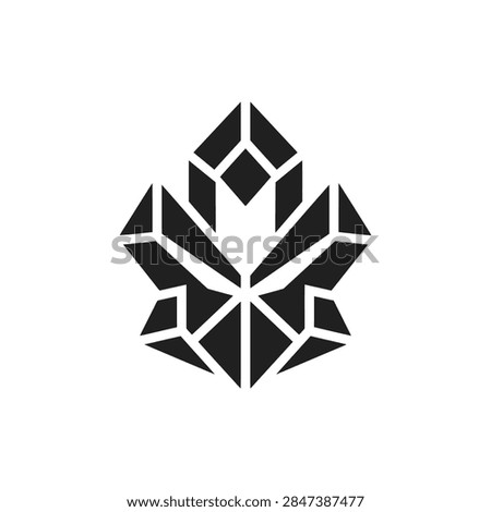 Abstract geometric maple leaf logo featuring sharp crystal facets and a modern polygonal design suitable for sports teams, gaming, branding, and luxury emblems.