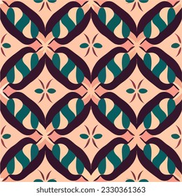 Abstract geometric masterpiece showcasing harmonious shades of green and pink. Drawing inspiration from both art deco and art nouveau, this seamless pattern design is visually captivating.