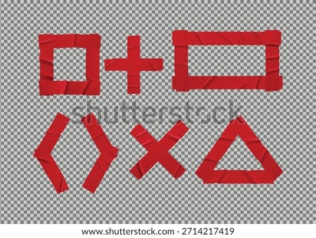 Abstract Geometric Math Symbols Icon Set with red glued tape patch