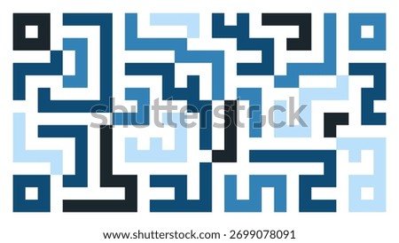 Abstract Geometric Maze Pattern Blue Monochrome Digital Pixel Maze Vector Background for Technology, Data, and Cybersecurity