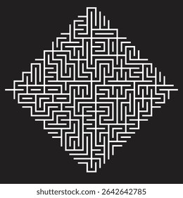 Abstract Geometric Maze Pattern Vector Illustration - Intricate Labyrinth Design on Black Background for Modern Art, Puzzles, and Digital Graphics