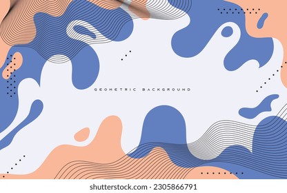 Resumen Memphis geométricos Forma ondulada de fondo azul y naranja