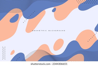 Abstract Geometric Memphis Background blue and orange wavy shape