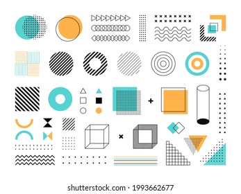 Abstract Geometric Memphis UI Graphic Design Element. Collection of Trendy and Funky Retro 90s Shapes Vector