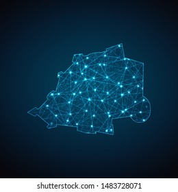 Abstract geometric mesh polygonal light Vatican City State map. Business wireframe mesh spheres from flying debris. Blue structure style vector illustration concept.