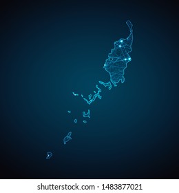 Abstract geometric mesh polygonal light Palau map. Business wireframe mesh spheres from flying debris. Blue structure style vector illustration concept.